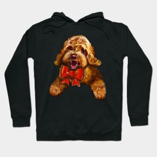 Cute Cavapoo Cavoodle puppy dog with red bow  - cavalier king charles spaniel poodle, puppy love Hoodie